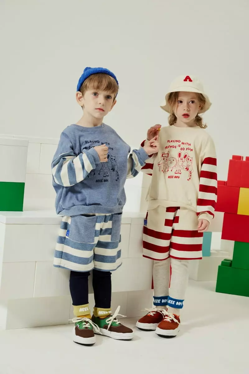 Aeeeday - Korean Children Fashion - #discoveringself - Stripes Mix Top Bottom Set - 4