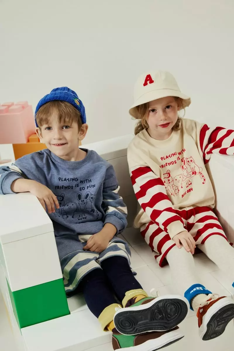 Aeeeday - Korean Children Fashion - #kidsshorts - Stripes Mix Top Bottom Set - 5
