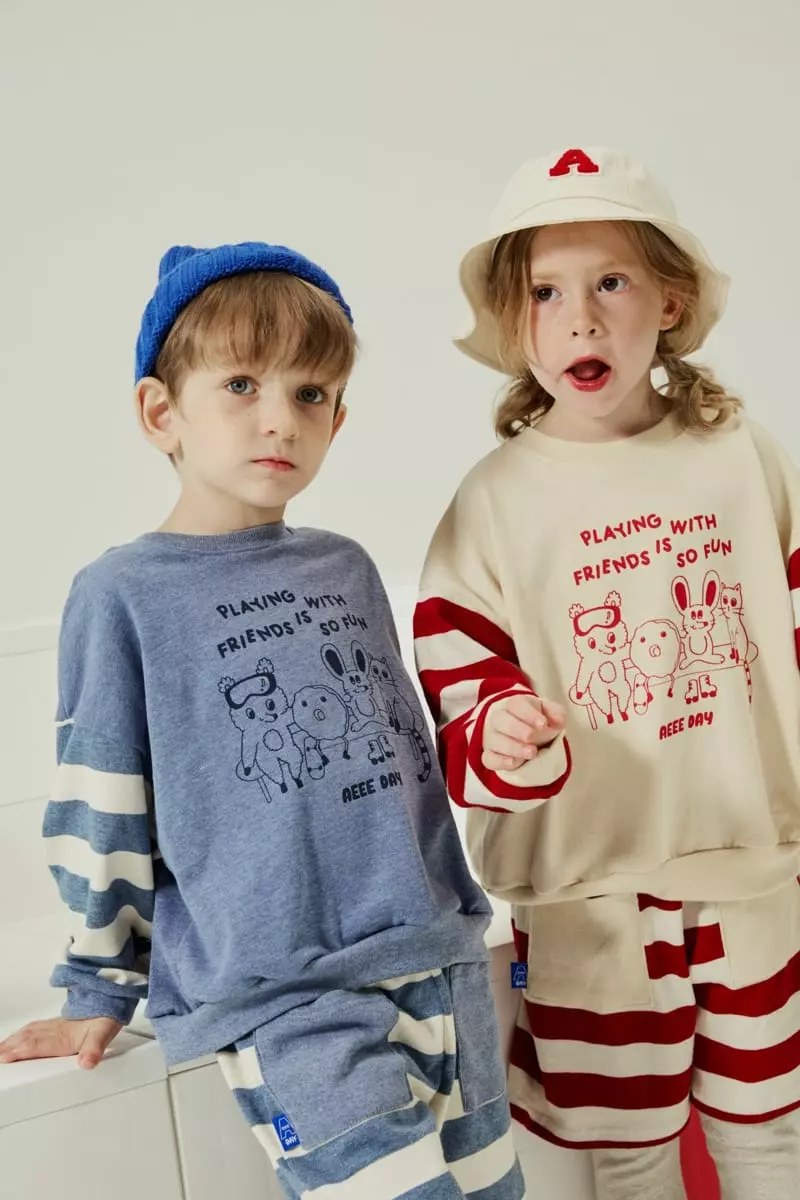 Aeeeday - Korean Children Fashion - #kidsstore - Stripes Mix Top Bottom Set - 6