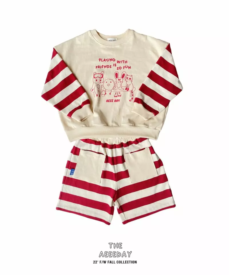 Aeeeday - Korean Children Fashion - #kidzfashiontrend - Stripes Mix Top Bottom Set - 7