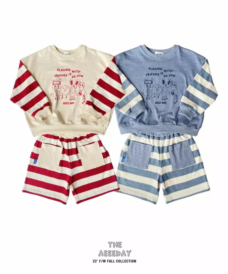 Aeeeday - Korean Children Fashion - #littlefashionista - Stripes Mix Top Bottom Set - 9