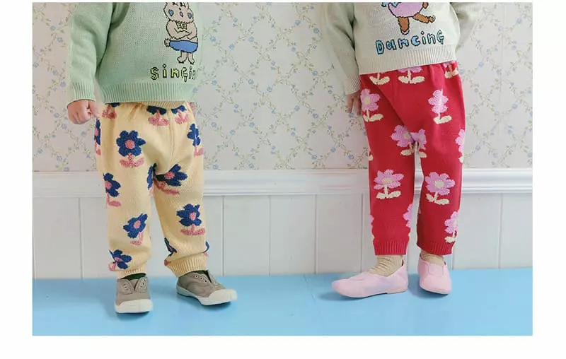 Amber - Korean Children Fashion - #fashionkids - Floral Knit Pants