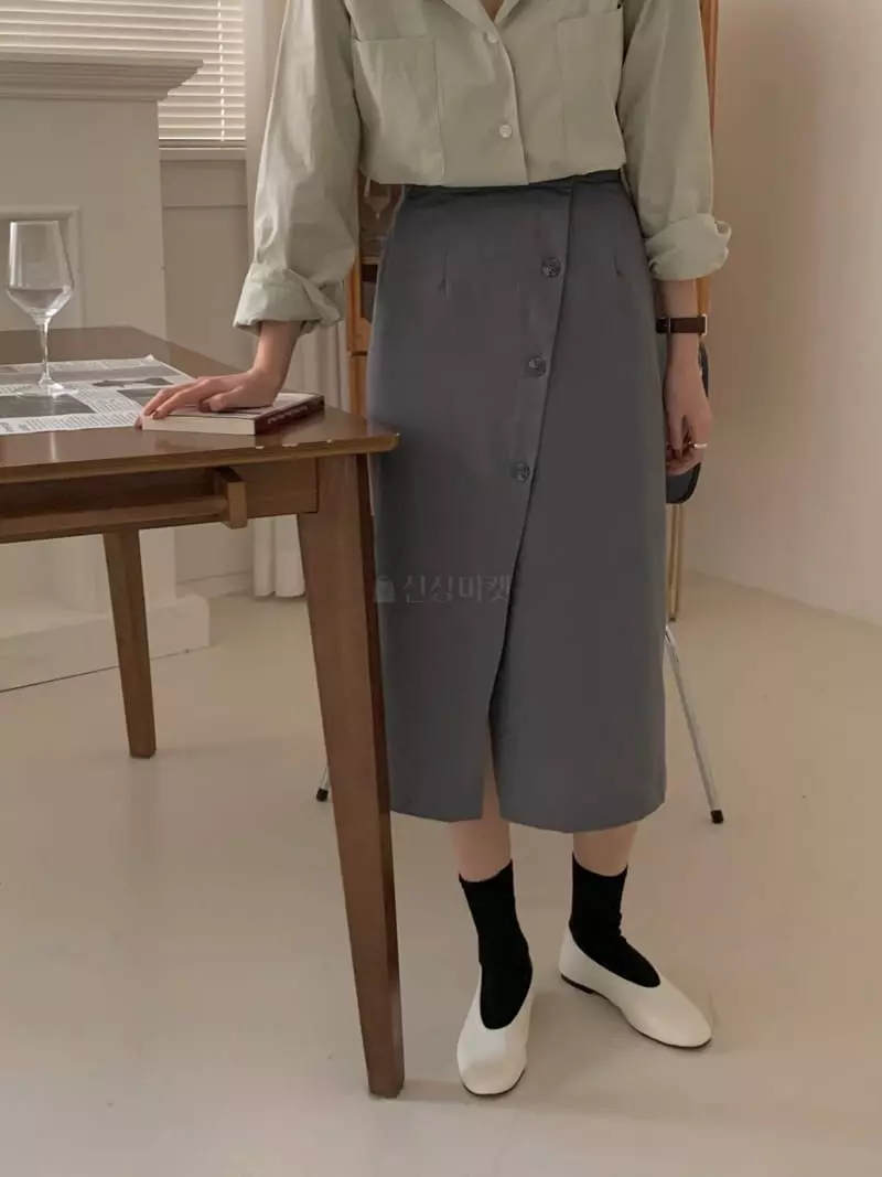 Ame - Korean Women Fashion - #momslook - Button SKirt