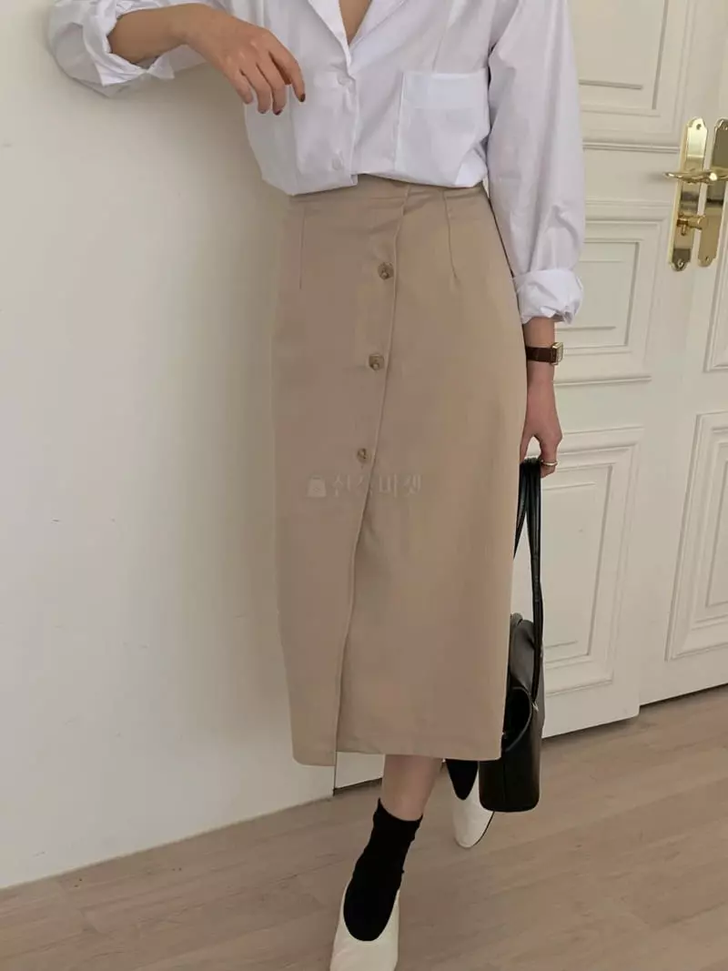 Ame - Korean Women Fashion - #momslook - Button SKirt - 9