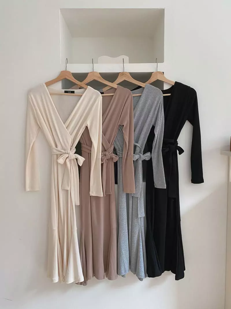 Ame - Korean Women Fashion - #vintageinspired - Wrap One-piece - 11