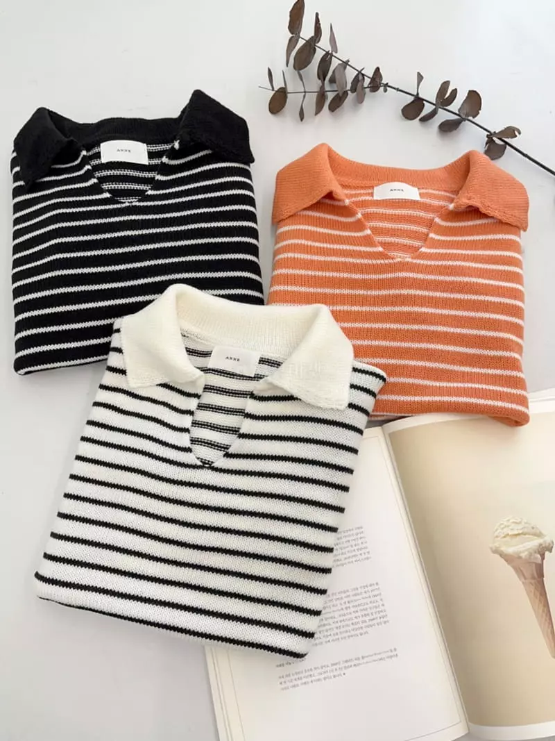 Anne - Korean Women Fashion - #momslook - Candy Collar Knit Tee - 2