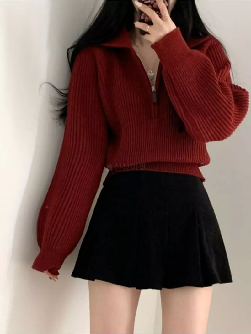 Anne - Korean Women Fashion - #womensfashion - Crom Collar Knit Tee