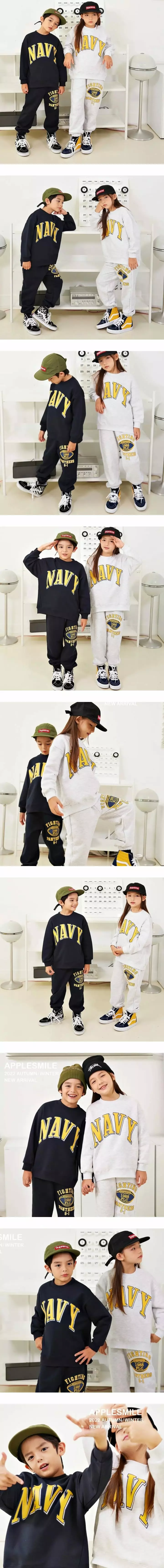 Apple Smile - Korean Children Fashion - #kidsshorts - Navy Sweatshirt