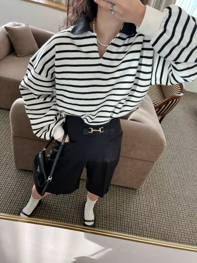 Arr - Korean Women Fashion - #womensfashion - Stripes Collar Sweatshirt - 4