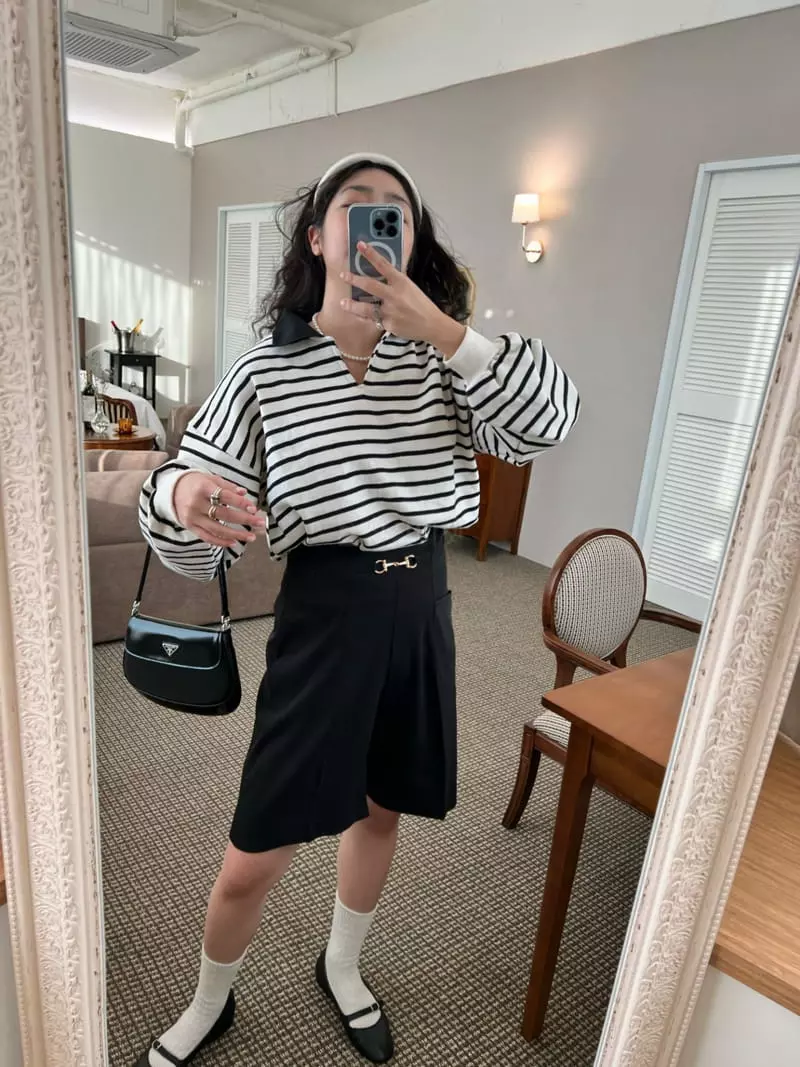 Arr - Korean Women Fashion - #momslook - Stripes Collar Sweatshirt - 6