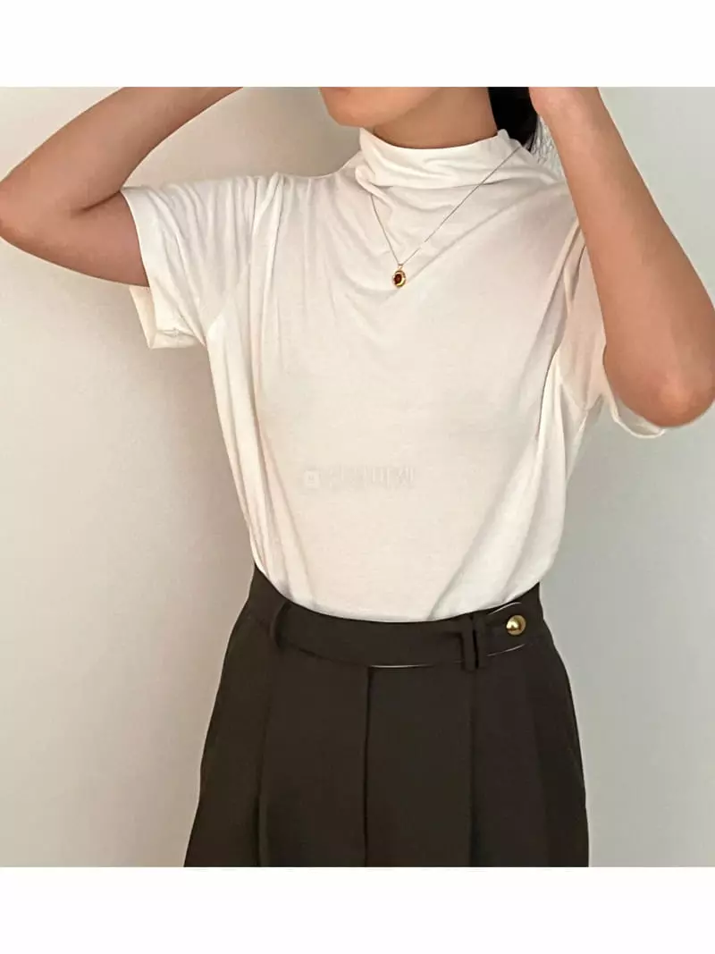 Arr - Korean Women Fashion - #momslook - Sand Half Turtleneck Tee - 10