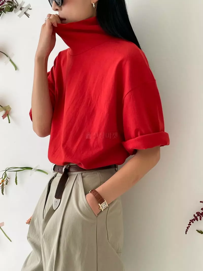 Atmosphere - Korean Women Fashion - #pursuepretty - Peach Turtleneck Tee - 5