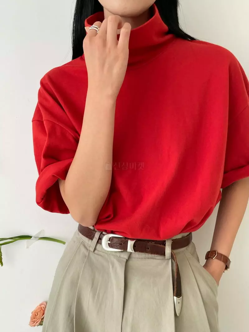 Atmosphere - Korean Women Fashion - #restrostyle - Peach Turtleneck Tee - 6
