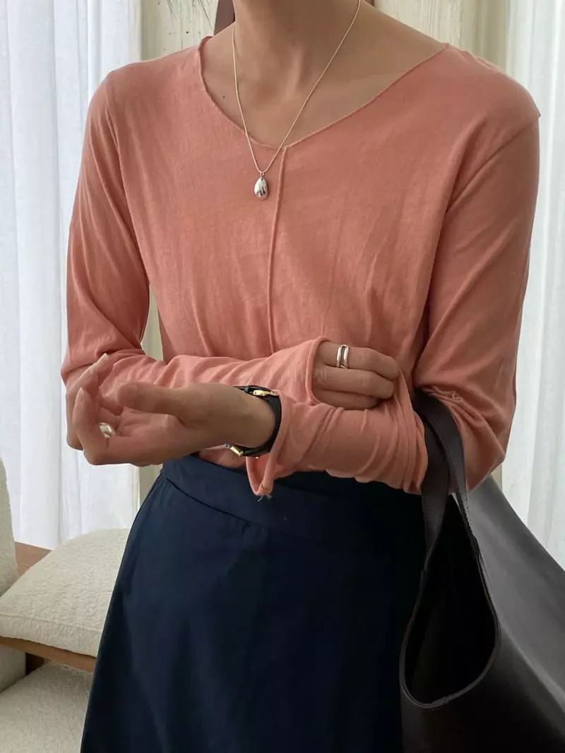 Atmosphere - Korean Women Fashion - #thatsdarling - Modal V Neck Tee - 2