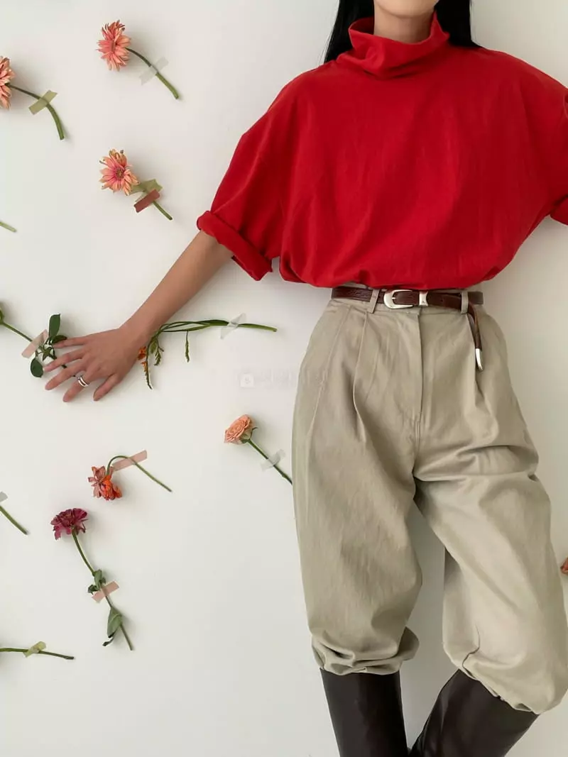 Atmosphere - Korean Women Fashion - #vintageinspired - Peach Turtleneck Tee - 3