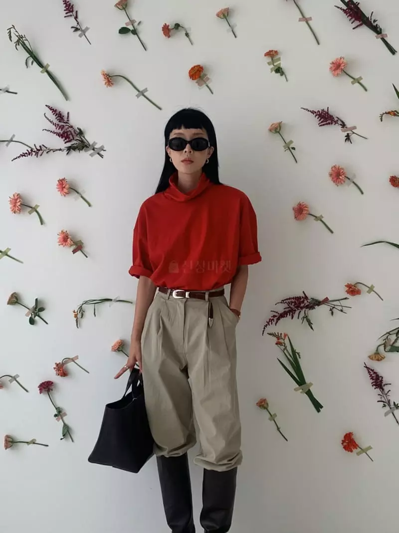Atmosphere - Korean Women Fashion - #vintageinspired - Peach Turtleneck Tee - 4