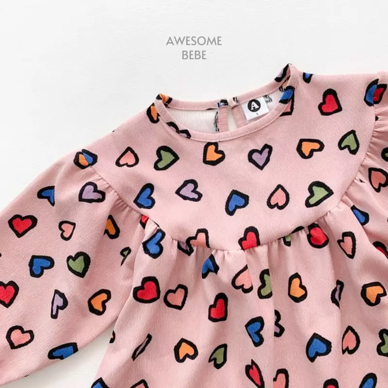 Awesome Bebe - Korean Children Fashion - #Kfashion4kids - Multi Heart Rib One-piece - 2
