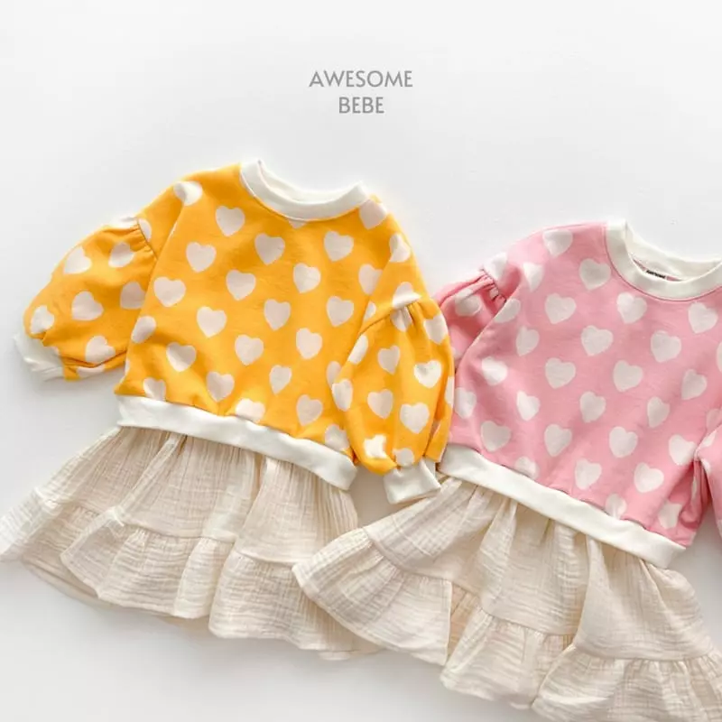 Awesome Bebe - Korean Children Fashion - #childrensboutique - Heart Layered One-piece