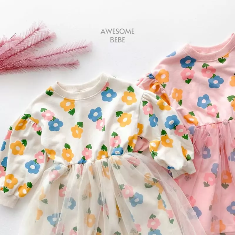 Awesome Bebe - Korean Children Fashion - #designkidswear - Flower Mesh One-piece
