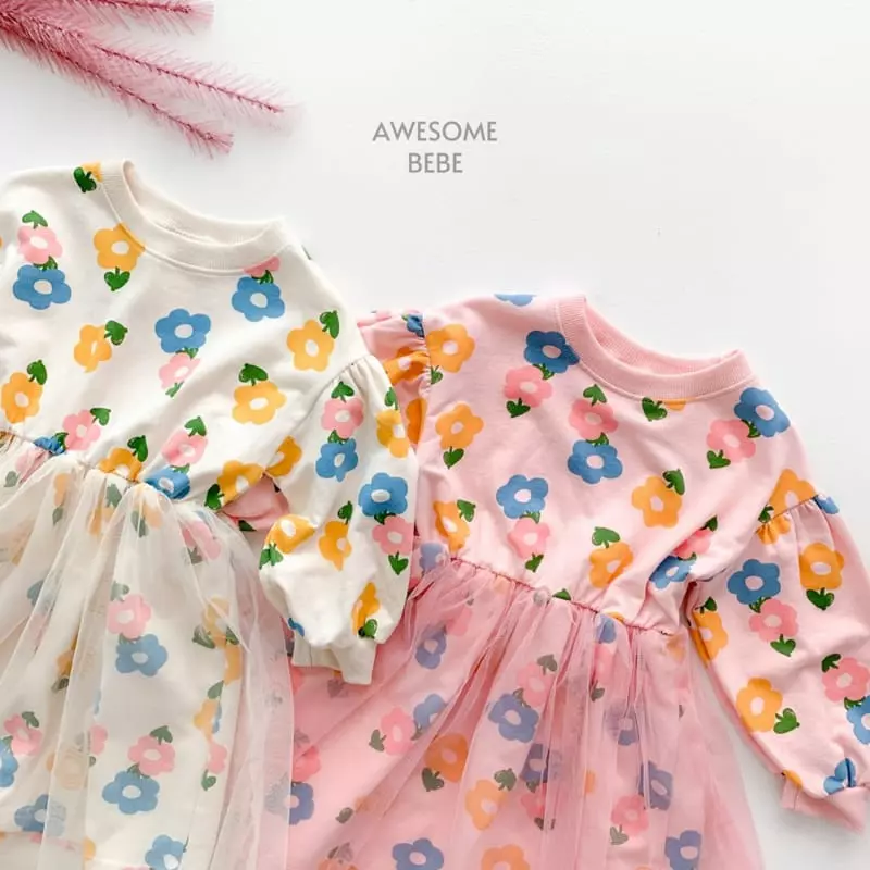 Awesome Bebe - Korean Children Fashion - #discoveringself - Flower Mesh One-piece - 2