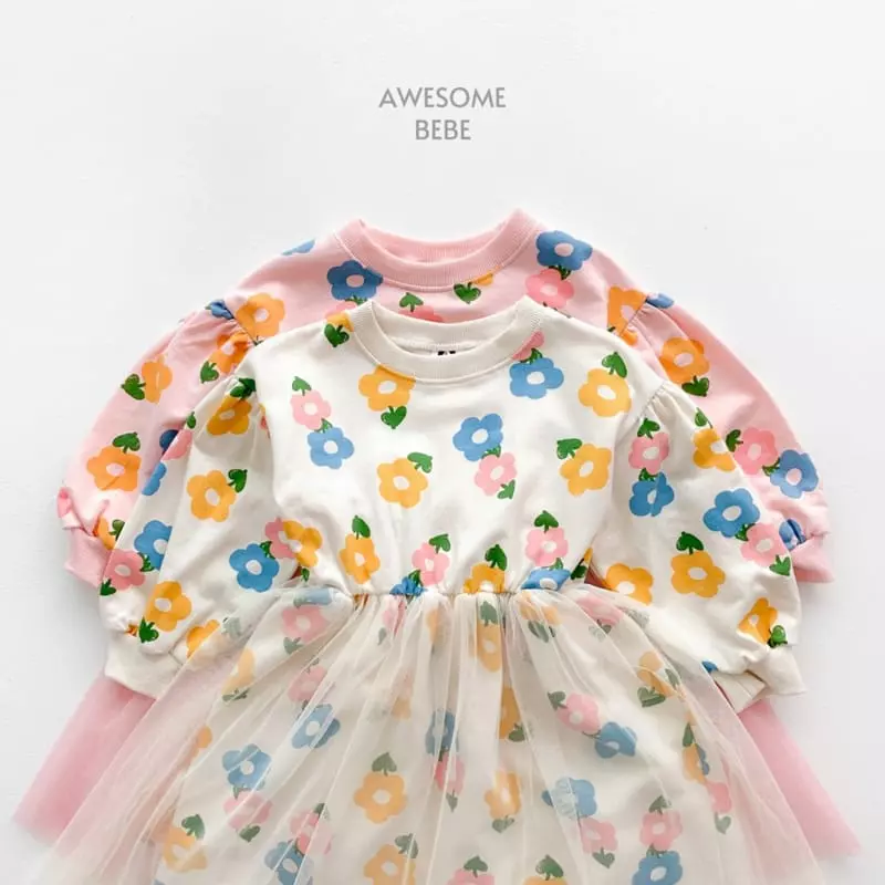 Awesome Bebe - Korean Children Fashion - #fashionkids - Flower Mesh One-piece - 3