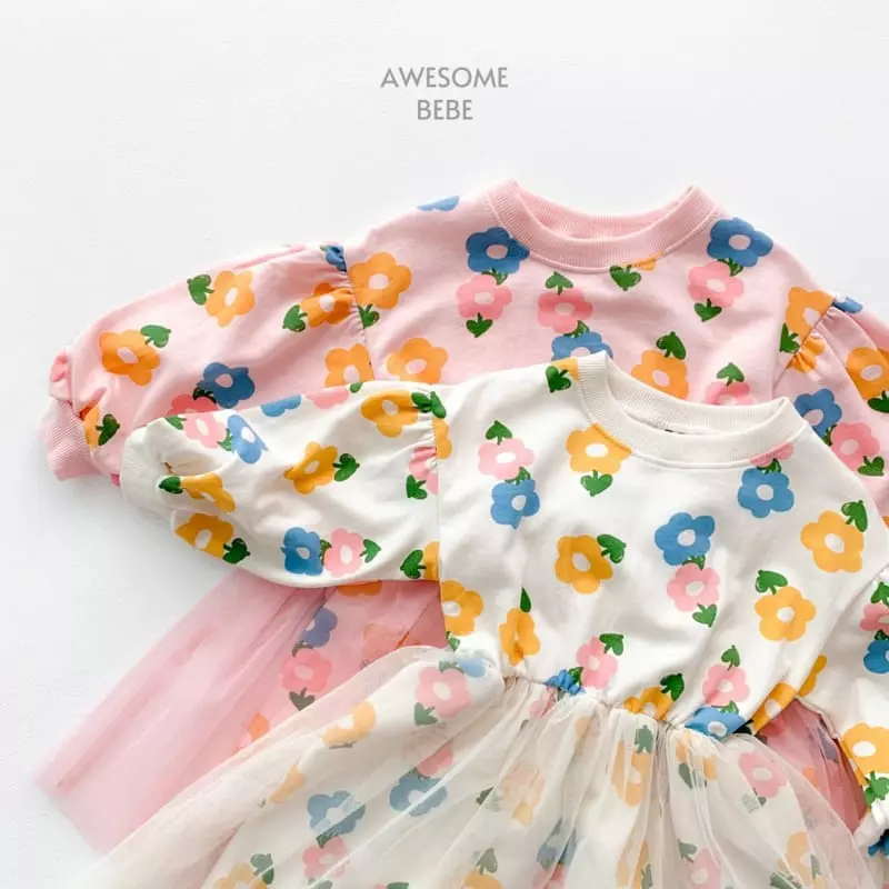 Awesome Bebe - Korean Children Fashion - #fashionkids - Flower Mesh One-piece - 4