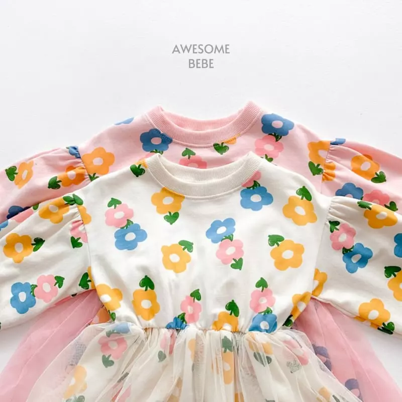 Awesome Bebe - Korean Children Fashion - #kidsstore - Flower Mesh One-piece - 5