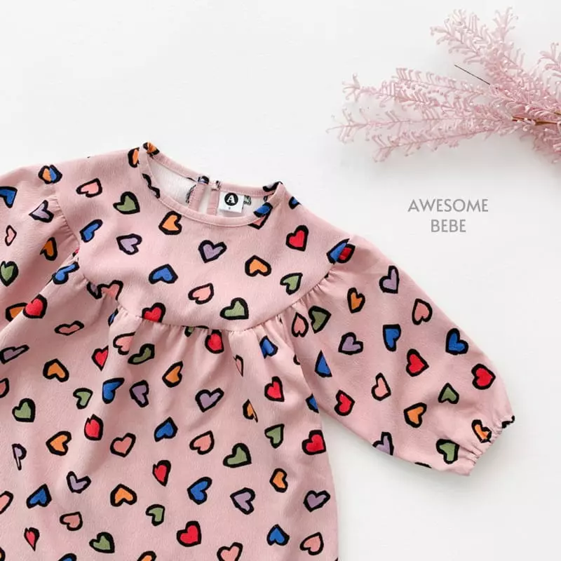 Awesome Bebe - Korean Children Fashion - #kidzfashiontrend - Multi Heart Rib One-piece