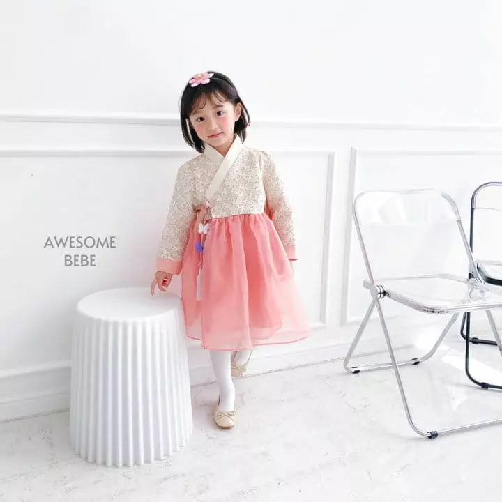 Awesome Bebe - Korean Children Fashion - #littlefashionista - Pink Flower Hanbok Girl - 5