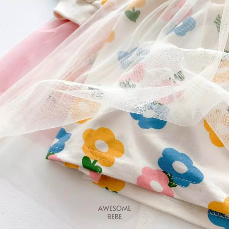 Awesome Bebe - Korean Children Fashion - #littlefashionista - Flower Mesh One-piece - 8