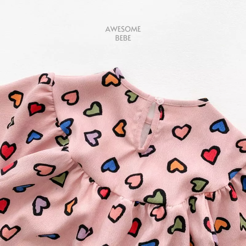 Awesome Bebe - Korean Children Fashion - #littlefashionista - Multi Heart Rib One-piece - 3