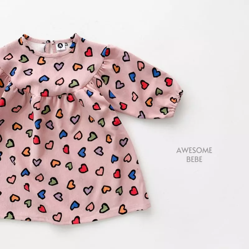 Awesome Bebe - Korean Children Fashion - #littlefashionista - Multi Heart Rib One-piece - 4