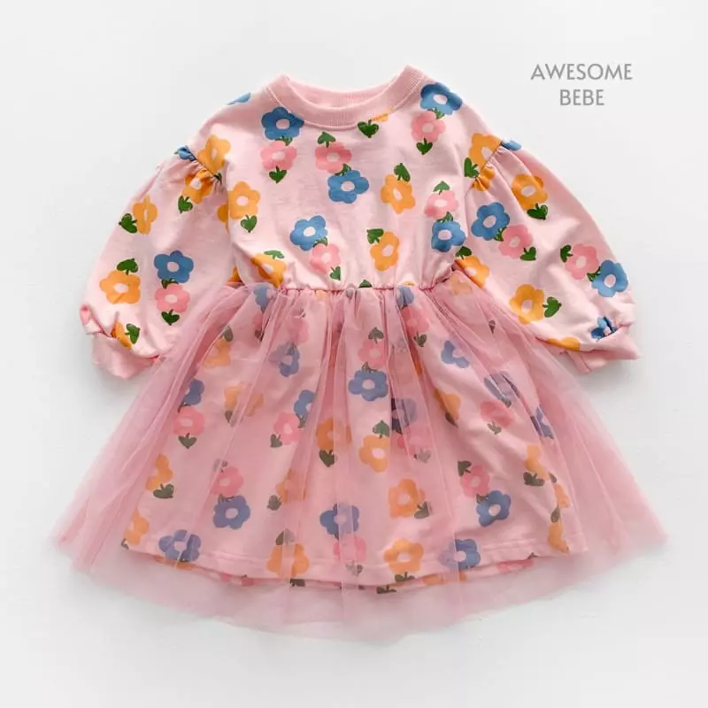 Awesome Bebe - Korean Children Fashion - #todddlerfashion - Flower Mesh One-piece - 12