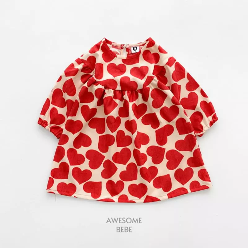Awesome Bebe - Korean Children Fashion - #toddlerclothing - Big Heart One-piece - 9