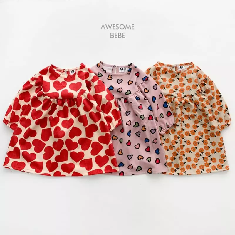 Awesome Bebe - Korean Children Fashion - #toddlerclothing - Multi Heart Rib One-piece - 8