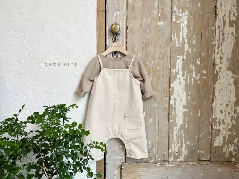 Bebe Nine - Korean Baby Fashion - #babyboutique - Butter Dungarees Bodysuit Natural - 3