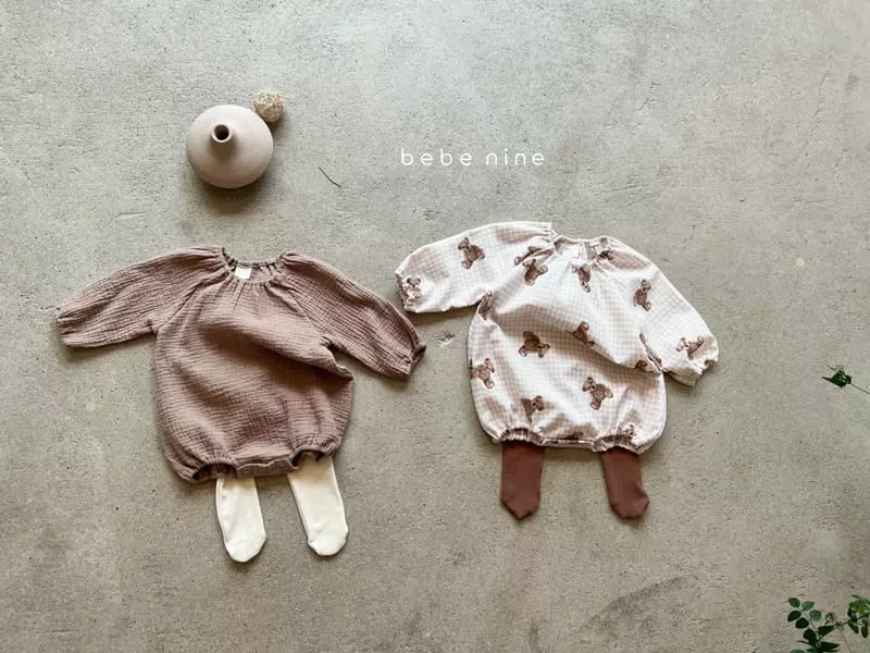 Bebe Nine - Korean Baby Fashion - #babyboutique - Bear Check Bear Paint Bodysuit - 9