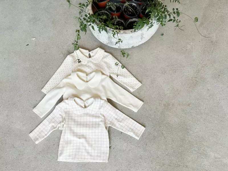 Bebe Nine - Korean Baby Fashion - #babyootd - Circle Collar Tee Check Dot