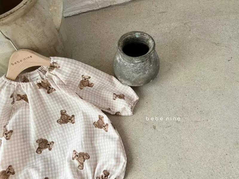 Bebe Nine - Korean Baby Fashion - #babyoutfit - Bear Check Brown Bodysuit - 2