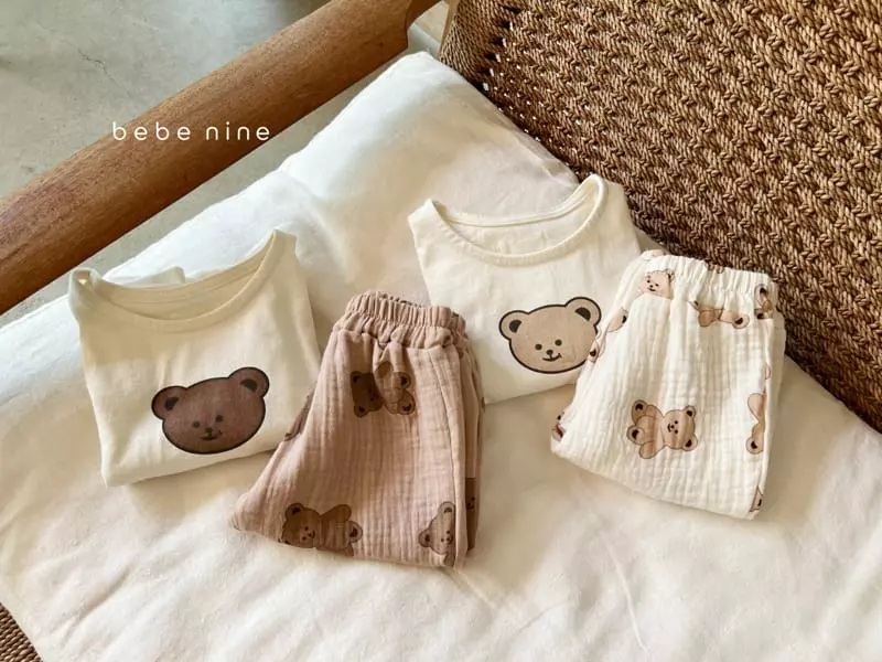 Bebe Nine - Korean Baby Fashion - #babyoutfit - Circle Bear Top Bottom Set - 3