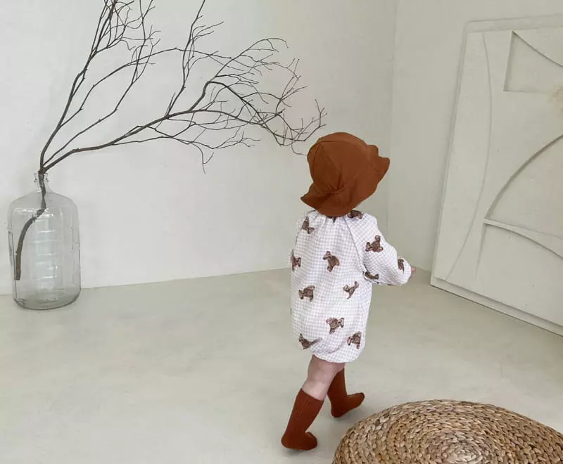 Bebe Nine - Korean Baby Fashion - #babyoutfit - Bear Check Bear Paint Bodysuit - 4