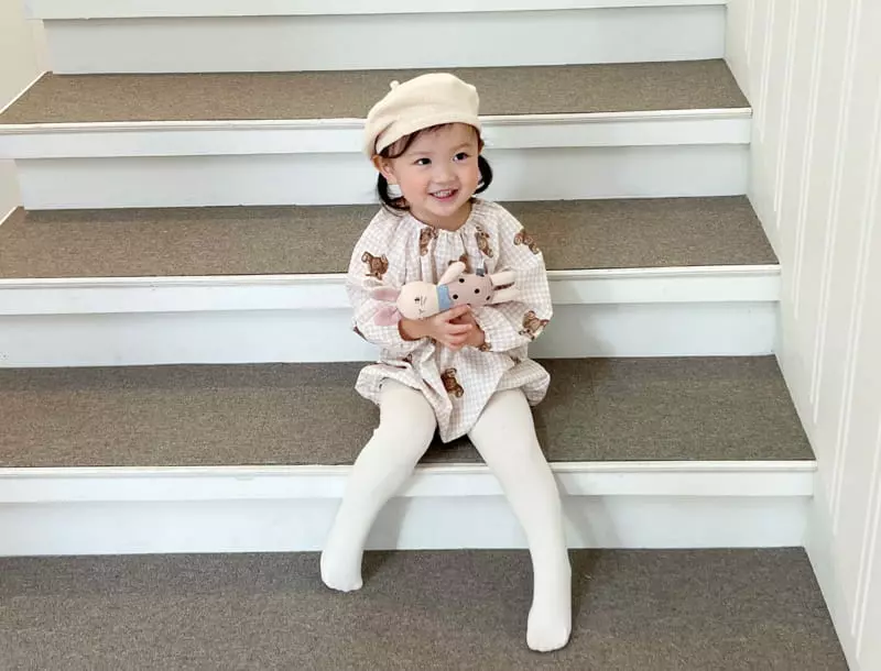 Bebe Nine - Korean Baby Fashion - #onlinebabyboutique - Bear Check Bear Paint Bodysuit - 6
