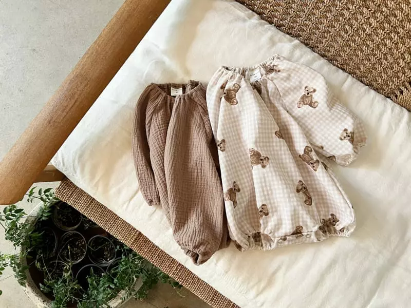 Bebe Nine - Korean Baby Fashion - #smilingbaby - Bear Check Brown Bodysuit - 7