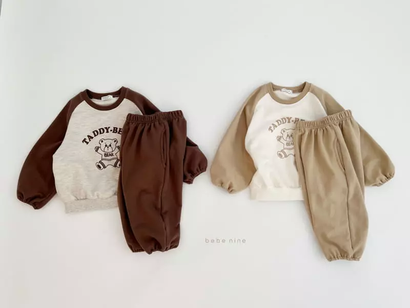 Bebe Nine - Korean Children Fashion - #kidsshorts - Walnut Bear Top Bottom Set - 10