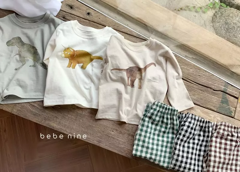 Bebe Nine - Korean Children Fashion - #magicofchildhood - Dino Check Top Bottom Set - 2