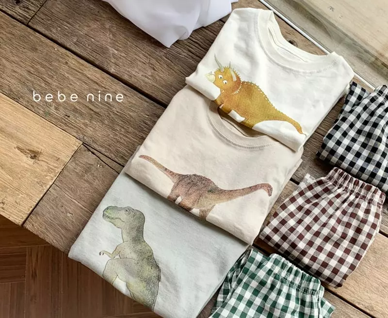 Bebe Nine - Korean Children Fashion - #minifashionista - Dino Check Top Bottom Set - 3