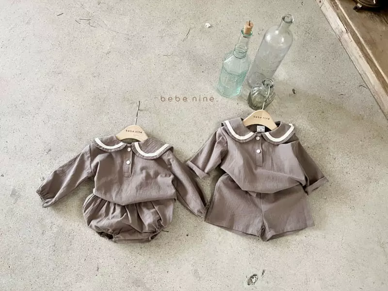 Bebe Nine - Korean Children Fashion - #prettylittlegirls - Lava Sailor Collar Top Bottom Set - 2