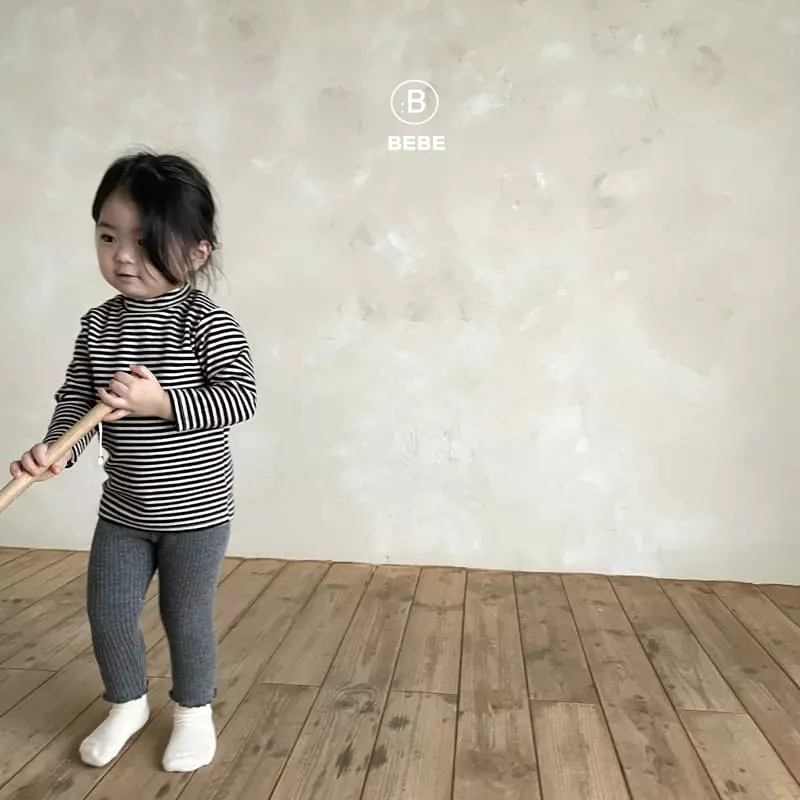 Bella Bambina - Korean Baby Fashion - #babyoutfit - Bebe  Stripes Halfg Turtleneck Tee - 4