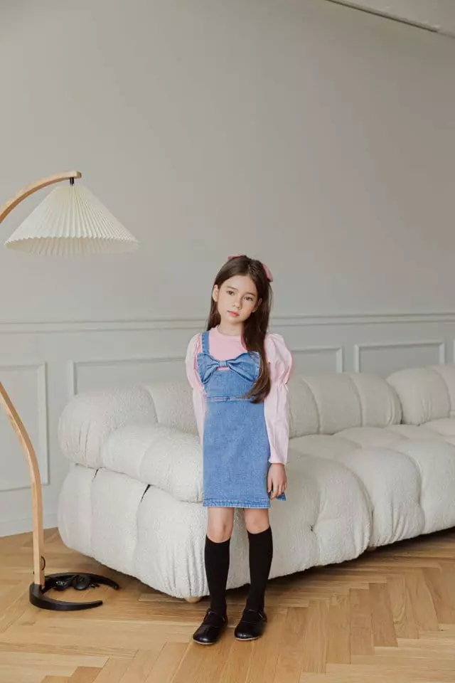 Berry Berry - Korean Children Fashion - #kidsshorts - Ribbon Denim One-piece