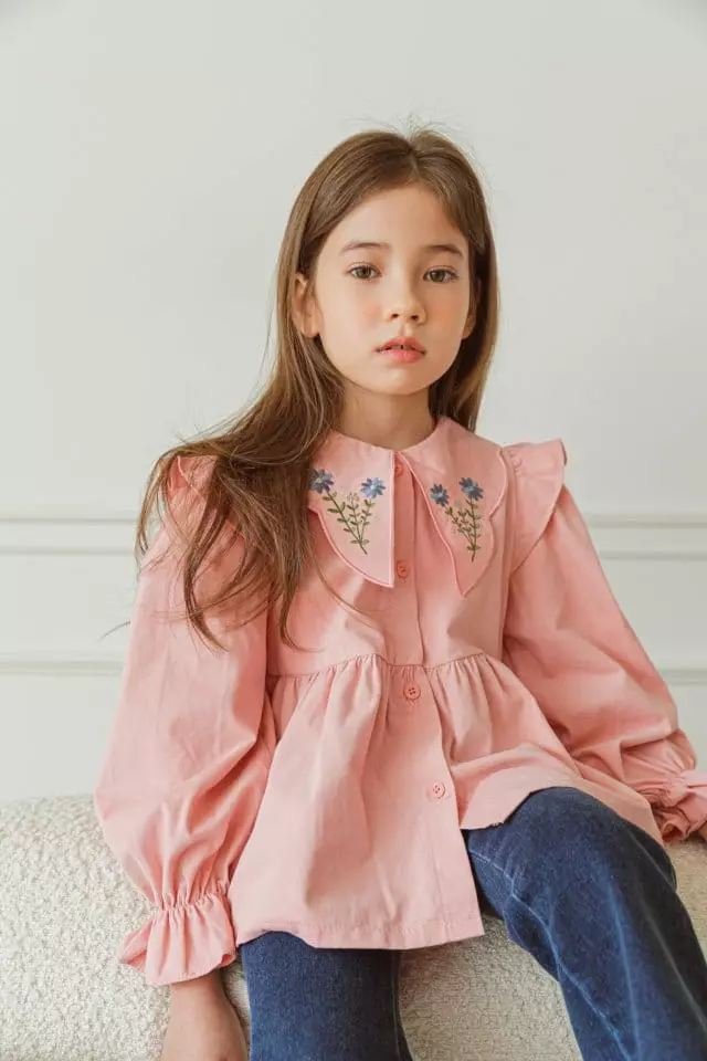 Berry Berry - Korean Children Fashion - #kidsshorts - Flower Embroidery Blouse